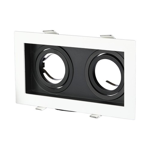Dubbele GU10 inbouwspot - Vierkant, wit/zwart, aluminium, zonder lichtbron