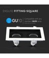 Dubbele GU10 inbouwspot - Vierkant, wit/zwart, aluminium, zonder lichtbron