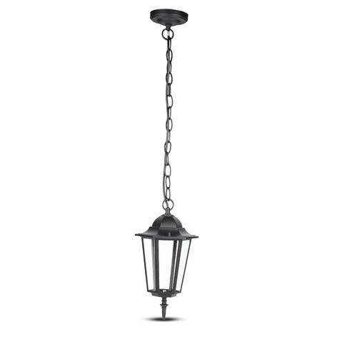 E27 plafondlamp, mat zwart - IP44, aluminium en glas, max 60W, 17x17x84cm, zonder lichtbron