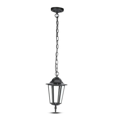 E27 plafondlamp, mat zwart - IP44, aluminium en glas, max 60W, 17x17x84cm, zonder lichtbron