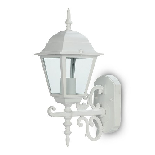 E27 buiten wandlamp, wit - Lantaarn, opwaarts, IP44, aluminium en glas