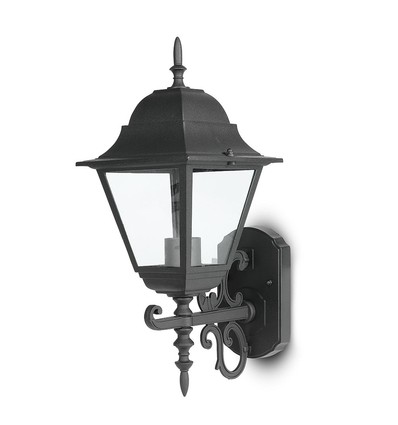 E27 wandlamp, mat zwart - Aluminium en glas, 245x445x185mm, zonder lichtbron