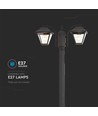 2-kops tuinlamp voor E27, 230cm - IP44, zwart, aluminium, zonder lichtbron