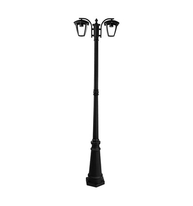 199cm 2-kops tuinlantaarn, E27 - Zwart, aluminium, IP44 buiten, zonder lichtbron