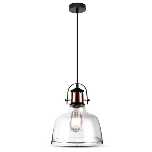 Vintage hanglamp van transparant glas, E27 fitting - Zwarte basis, max 60W, Ø79,1cm, zonder lichtbron