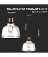 Vintage hanglamp van transparant glas, E27 fitting - Zwarte basis, max 60W, Ø79,1cm, zonder lichtbron