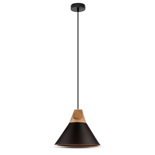 Ø26cm hanglamp van aluminium met houten top - E27 fitting, max 60W, zwart, zonder lichtbron