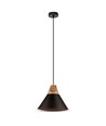 Ø26cm hanglamp van aluminium met houten top - E27 fitting, max 60W, zwart, zonder lichtbron