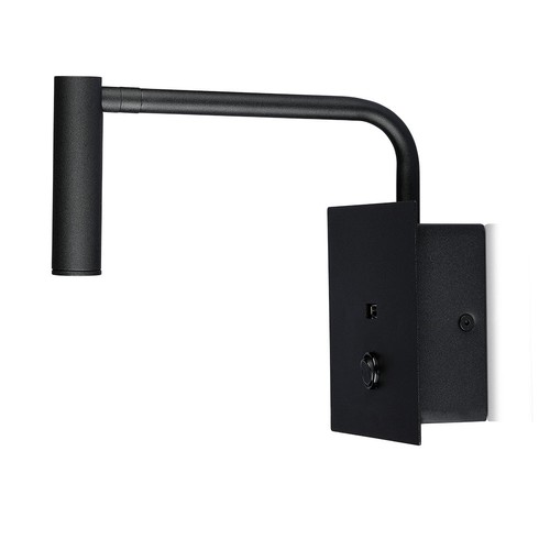 3W LED bed/hotel wandlamp met USB en schakelaar - Zwart, 3000K, COB CREE chip, 12x12 cm