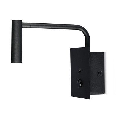 3W LED bed/hotel wandlamp met USB en schakelaar - Zwart, 3000K, COB CREE chip, 12x12 cm