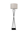 Designer vloerlamp E27 - ronde ivoorkleurige lampenkap, zwarte metalen voet