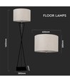 Designer vloerlamp E27 - ronde ivoorkleurige lampenkap, zwarte metalen voet
