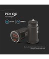QC+PD autolader, 12V/24V - Zwart, snellader voor auto