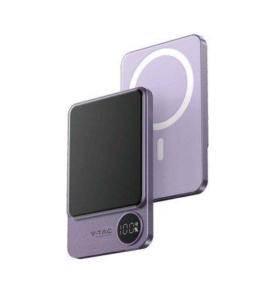 5000mAh ultra-dunne MagSafe powerbank, 20W - Aluminium, paars, draadloos snelladen
