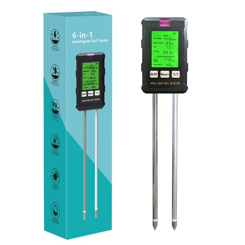 6-in-1 meter - pH, vocht, temperatuur, licht, voeding en luchtvochtigheid