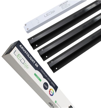 Zwart Troldtekt LED Railsysteem 3x60 cm - Ingebouwd, Akustilight incl. bedrading en driver
