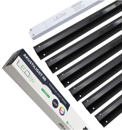Zwart Troldtekt LED Railsysteem 6x60 cm - Ingebouwd, Akustilight incl. bedrading en driver