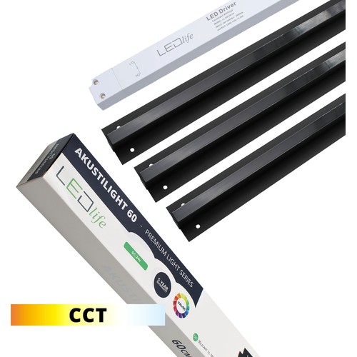 Zwart Troldtekt CCT LED Railsysteem 3x60 cm - Vlak verzonken, Akustilight incl. bedrading en driver