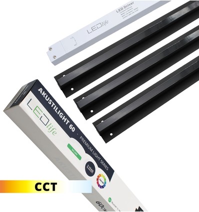 Zwart Troldtekt CCT LED Railsysteem 3x60 cm - Vlak verzonken, Akustilight incl. bedrading en driver