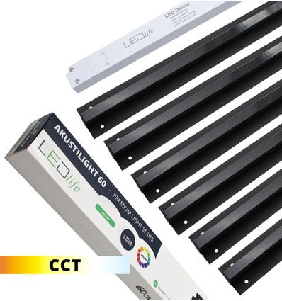 Zwart Troldtekt CCT LED Railsysteem 6x60 cm - Ingebouwd, Akoestisch licht incl. draden en driver