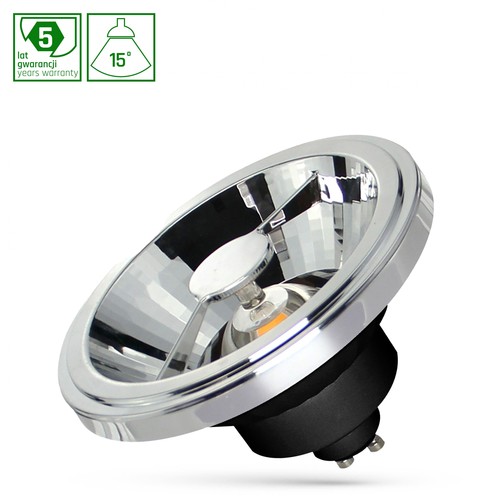 12W AR111 GU10 LED-lamp - 15°, zwart, 5 jaar garantie