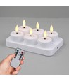 6-pack witte LED-theelichtjes incl. oplaadstation - Incl. afstandsbediening, timer
