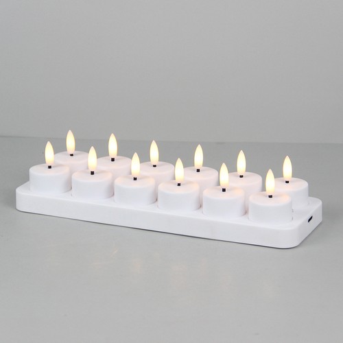 12-pack witte LED-theelichtjes incl. oplaadstation - Incl. afstandsbediening, timer
