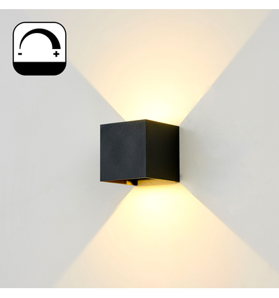 6W dimbare CUBIC PRO wandlamp - IP65, zwart, doorlusbaar, verstelbaar, vierkant, up/down, binnen / buiten, incl. lichtbron