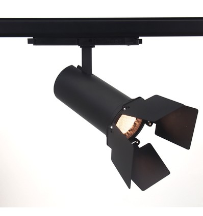 30W 3-fasen DALI dimbaar RA90 spanningsrail spot - Zwart, met barndoor/kleppen, honingraat rooster