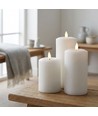 3-pack witte LED stompkaarsen, vlam effect - Ø2,2cm, Hoogte: 24,5cm, kroonkaarsen, incl. afstandsbediening, timer