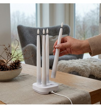 Set van 4 witte LED-kaarsen incl. oplaadstation - Ø2cm, Hoogte: 25cm, dinerkaarsen, incl. afstandsbediening, timer