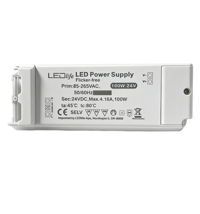 100W / 24V DC voeding - 4,16A, IP20 binnen, Flicker free