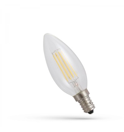 E14 4W LED kaarslamp - C35, filament, helder glas