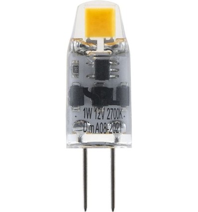 G4 1,1W LED lamp, 12V - 80lm, COB, dimbaar, 2200K, helder glas