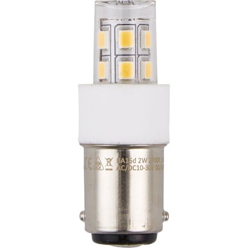 BA15d 2W LED buislamp, 10-30V - 4,7cm, 190lm, helder glas, 2700K