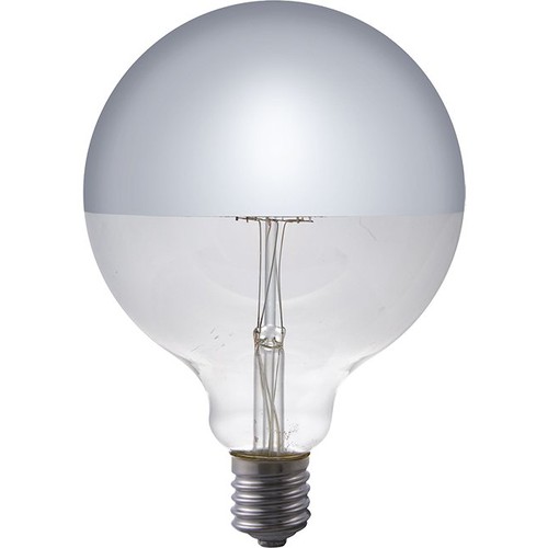 E27 4W dimbare LED globe - G125, kopspiegel, filament, 2500K, zilver spiegelglas