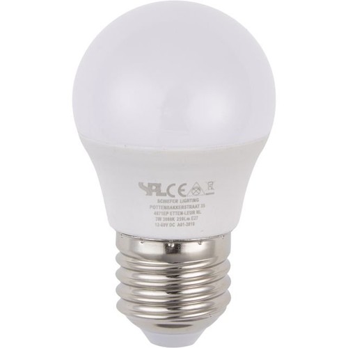 E27 3W LED kogellamp, 12-60V - G45, opaal glas, 3000K