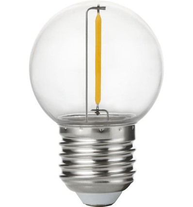 E27 1W LED kogellamp - G45, filament, helder, onbreekbaar polycarbonaat, 2700K