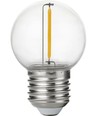 E27 1W LED kogellamp - G45, filament, helder, onbreekbaar polycarbonaat, 2700K