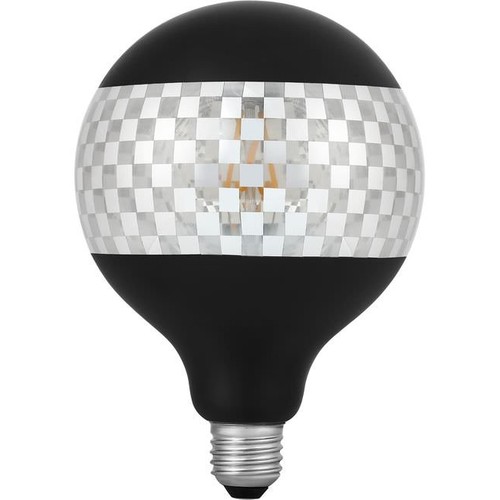 E27 4W dimbare LED globe lamp - G125, Laser Blox, 120lm, 2500K, zwart/zilver