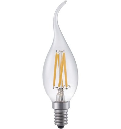 E14 4W dimbare LED kaarslamp met tip - Filament, 320lm, C35, helder glas, 2500K