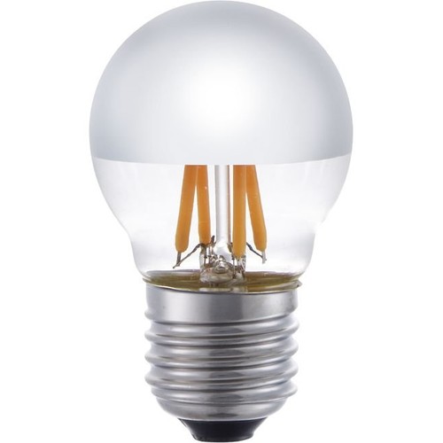 E27 4W dimbare LED kogellamp - G45, Filament, Kopspiegel, 2500K, Zilver