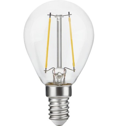 E14 2,5W dimbare LED kogellamp - G45, filament, helder glas, 2700K