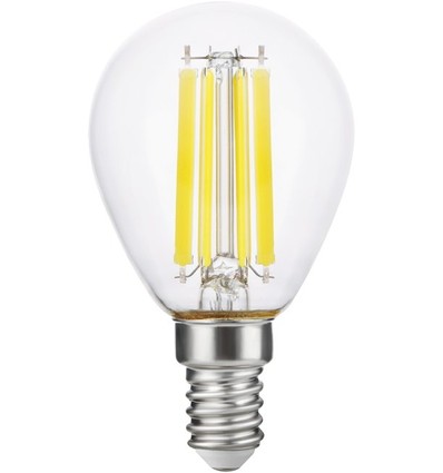 E14 7W dimbare LED kogellamp - G45, filament, 806lm, helder glas