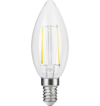 E14 2,5W dimbare LED kaarslamp - C35, filament, helder glas, 2700K
