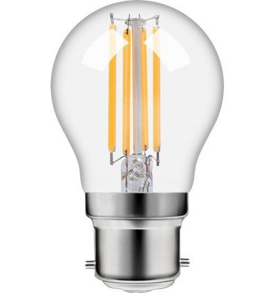 B22d 4,7W dimbare LED kogellamp - G45, filament, 470lm, 2500K, helder glas