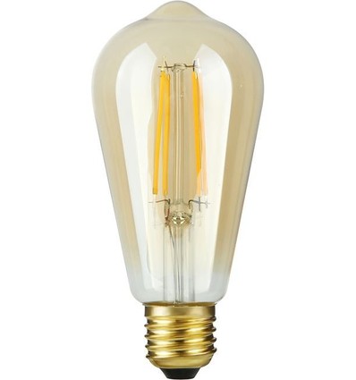 E27 4,7W dimbare LED Rustika lamp - ST64, filament, goud glas, 2200K, 470lm