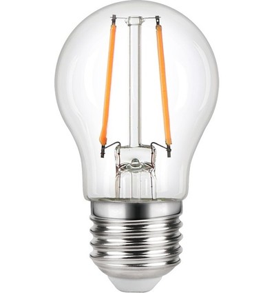 E27 2,5W dimbare LED kogellamp - G45, filament, helder glas, 2500K