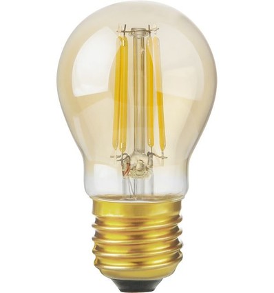 E27 4,7W dimbare LED kogellamp - G45, filament, goud glas, 2200K, 470lm