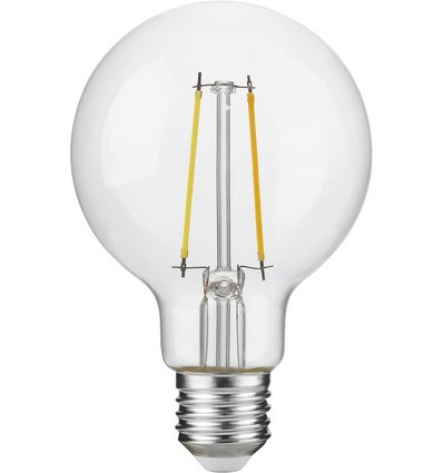 E27 2,5W dimbare LED filament lamp - G80, 250lm, 2500K, helder glas